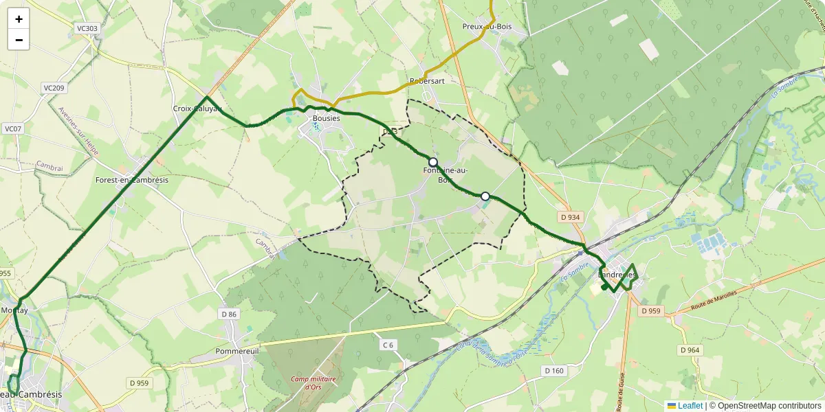 Carte du réseau de transport en commun à Fontaine-au-Bois - lignes de bus et arrêts