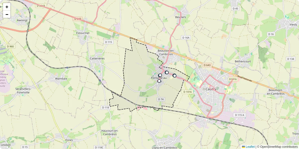 Carte du réseau de transport en commun à Fontaine-au-Pire - lignes de bus et arrêts