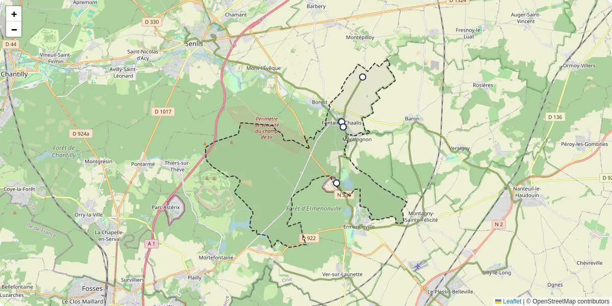 Carte du réseau de transport en commun à Fontaine-Chaalis - lignes de bus et arrêts