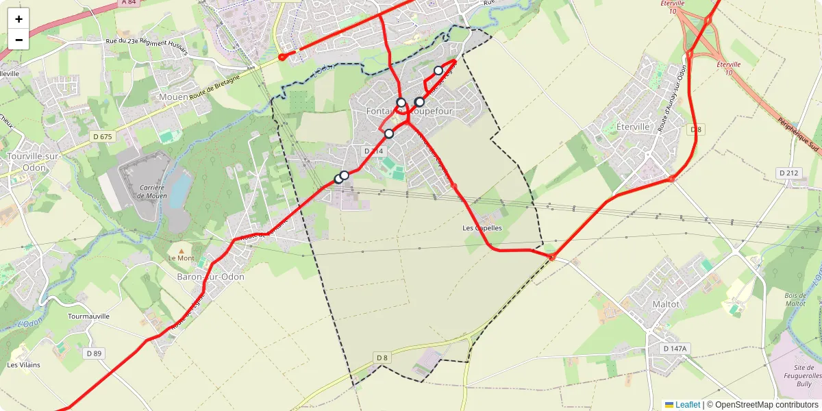 Carte du réseau de transport en commun à Fontaine-Étoupefour - lignes de bus et arrêts