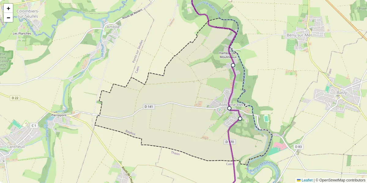 Carte du réseau de transport en commun à Fontaine-Henry - lignes de bus et arrêts