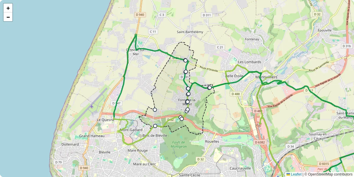 Carte du réseau de transport en commun à Fontaine-la-Mallet - lignes de bus et arrêts