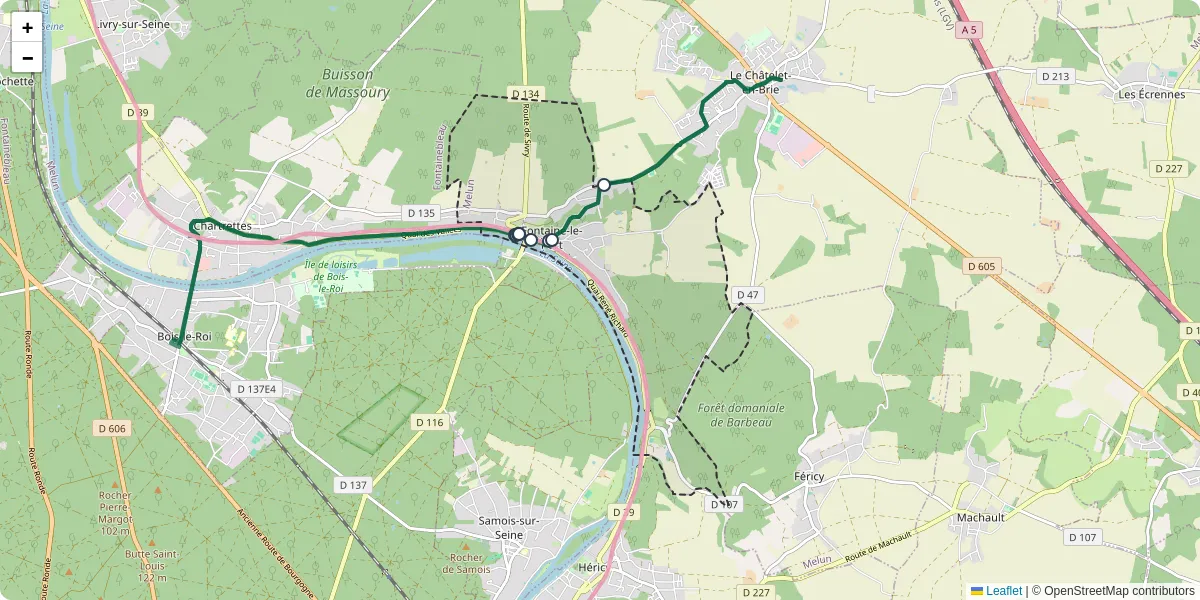Carte du réseau de transport en commun à Fontaine-le-Port - lignes de bus et arrêts