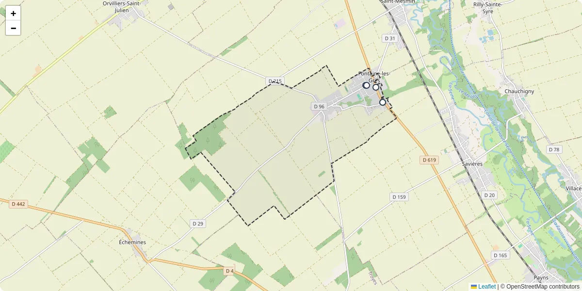 Carte du réseau de transport en commun à Fontaine-les-Grès - lignes de bus et arrêts