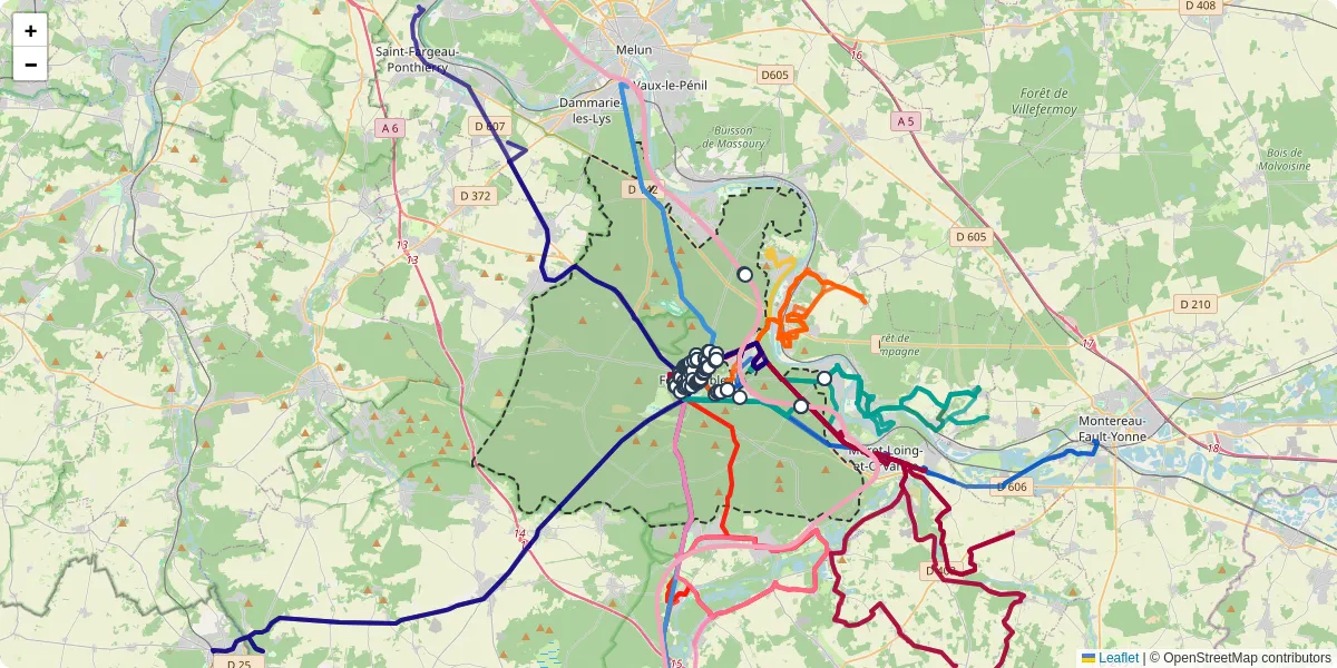 Carte du réseau de transport en commun à Fontainebleau - lignes de bus et arrêts