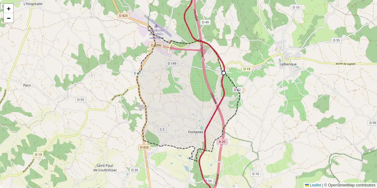 Carte du réseau de transport en commun à Fontanes - lignes de bus et arrêts