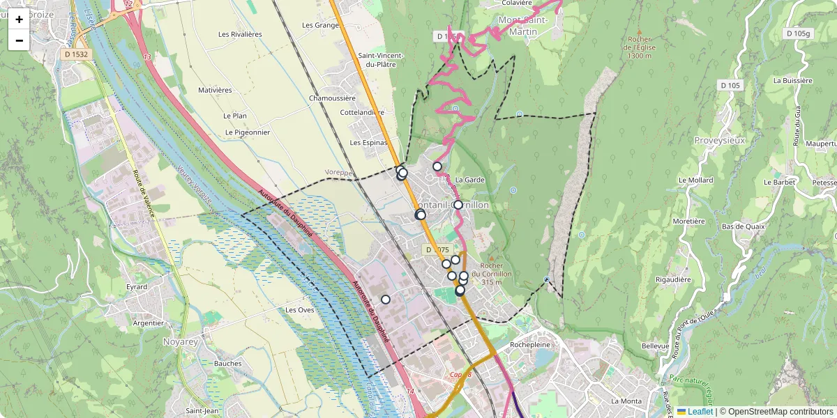 Carte du réseau de transport en commun à Fontanil-Cornillon - lignes de bus et arrêts