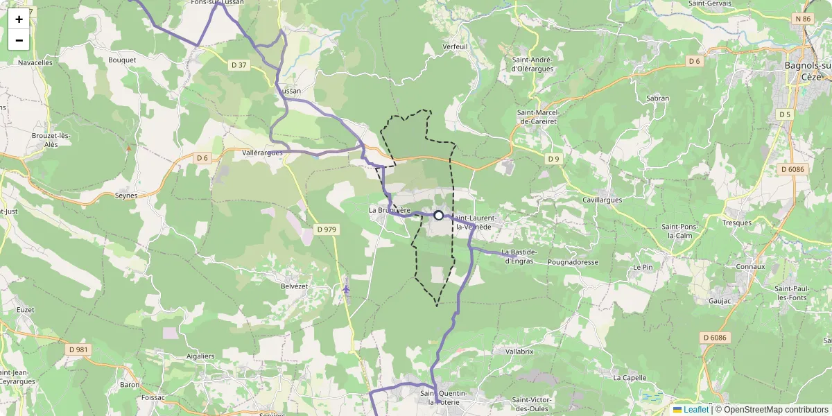 Carte du réseau de transport en commun à Fontarèches - lignes de bus et arrêts