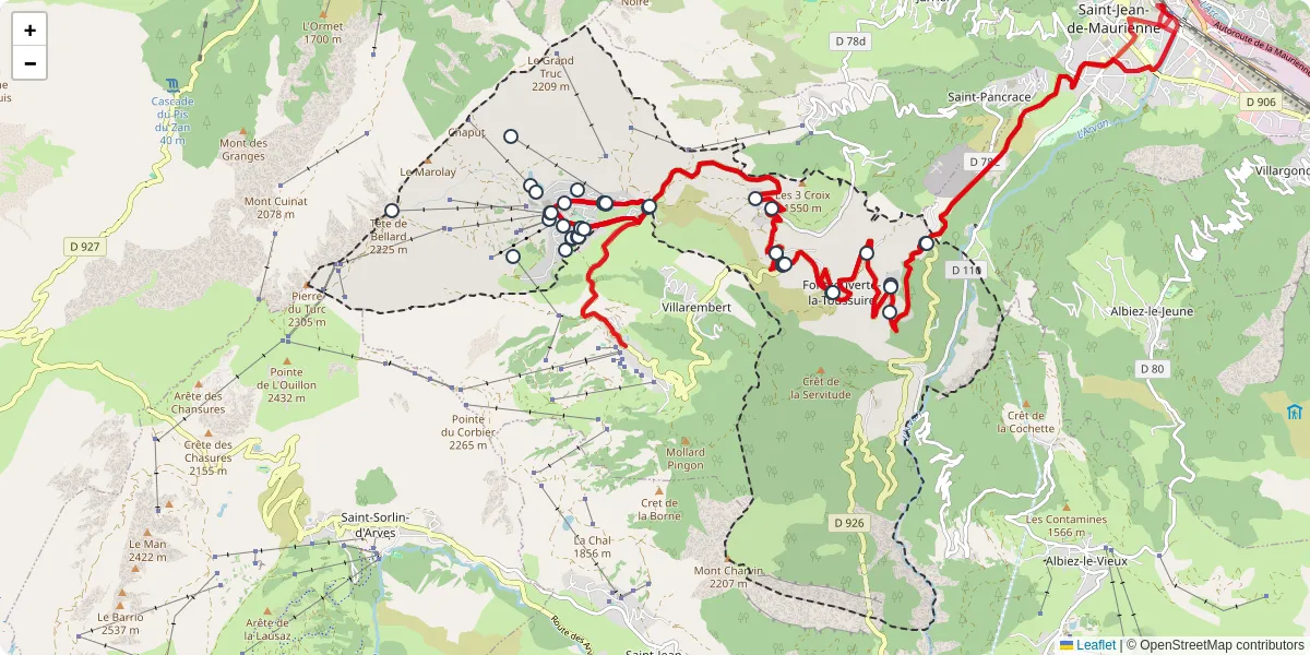 Carte du réseau de transport en commun à Fontcouverte-la-Toussuire - lignes de bus et arrêts