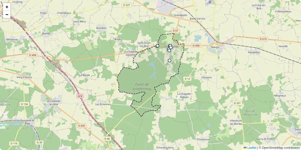 Carte du réseau de transport en commun à Fontenailles - lignes de bus et arrêts