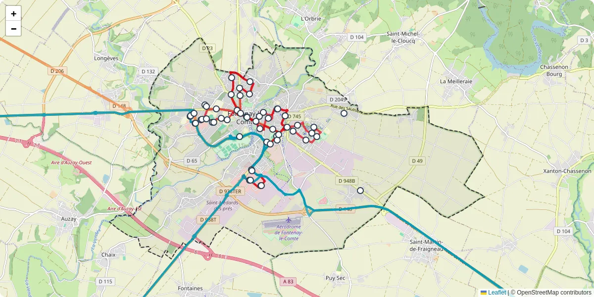 Carte du réseau de transport en commun à Fontenay-le-Comte - lignes de bus et arrêts