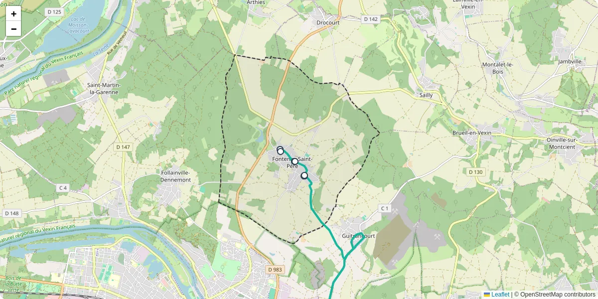 Carte du réseau de transport en commun à Fontenay-Saint-Père - lignes de bus et arrêts
