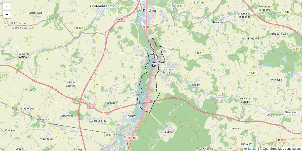 Carte du réseau de transport en commun à Fontenay-sur-Loing - lignes de bus et arrêts