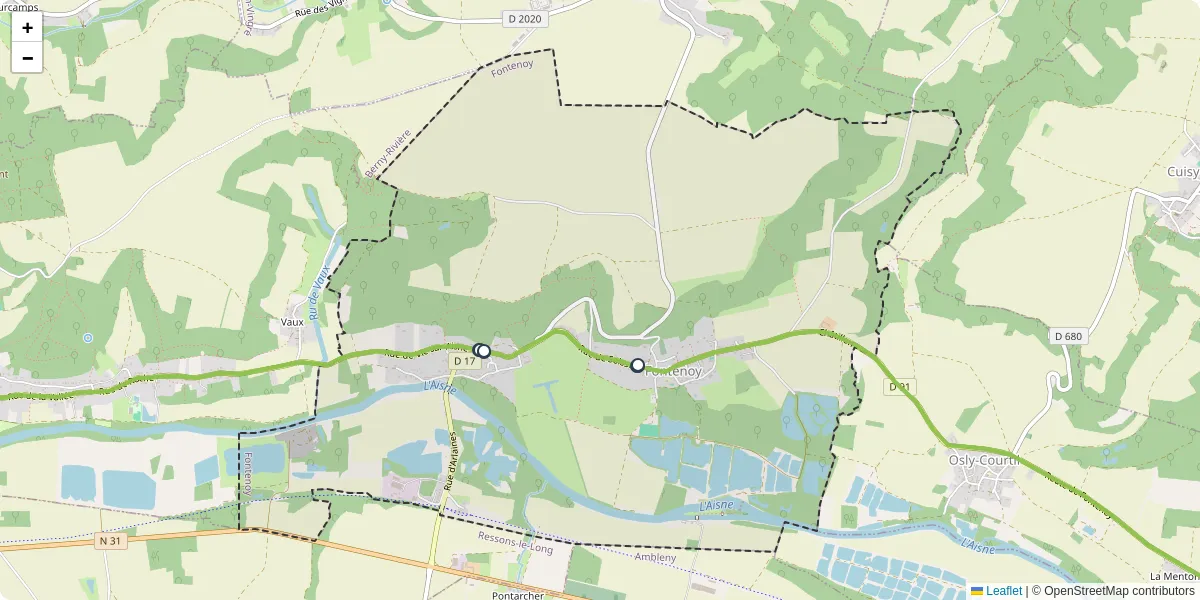 Carte du réseau de transport en commun à Fontenoy - lignes de bus et arrêts