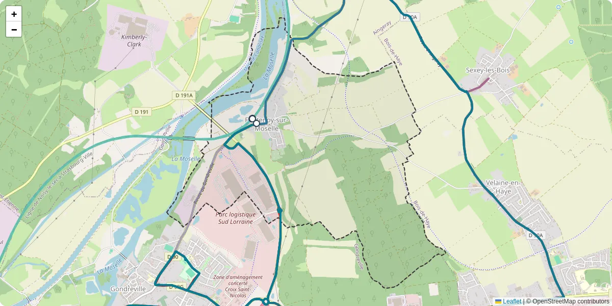 Carte du réseau de transport en commun à Fontenoy-sur-Moselle - lignes de bus et arrêts
