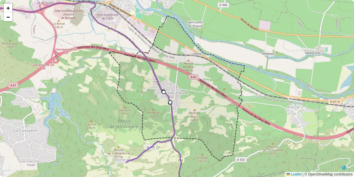 Carte du réseau de transport en commun à Fontiès-d'Aude - lignes de bus et arrêts