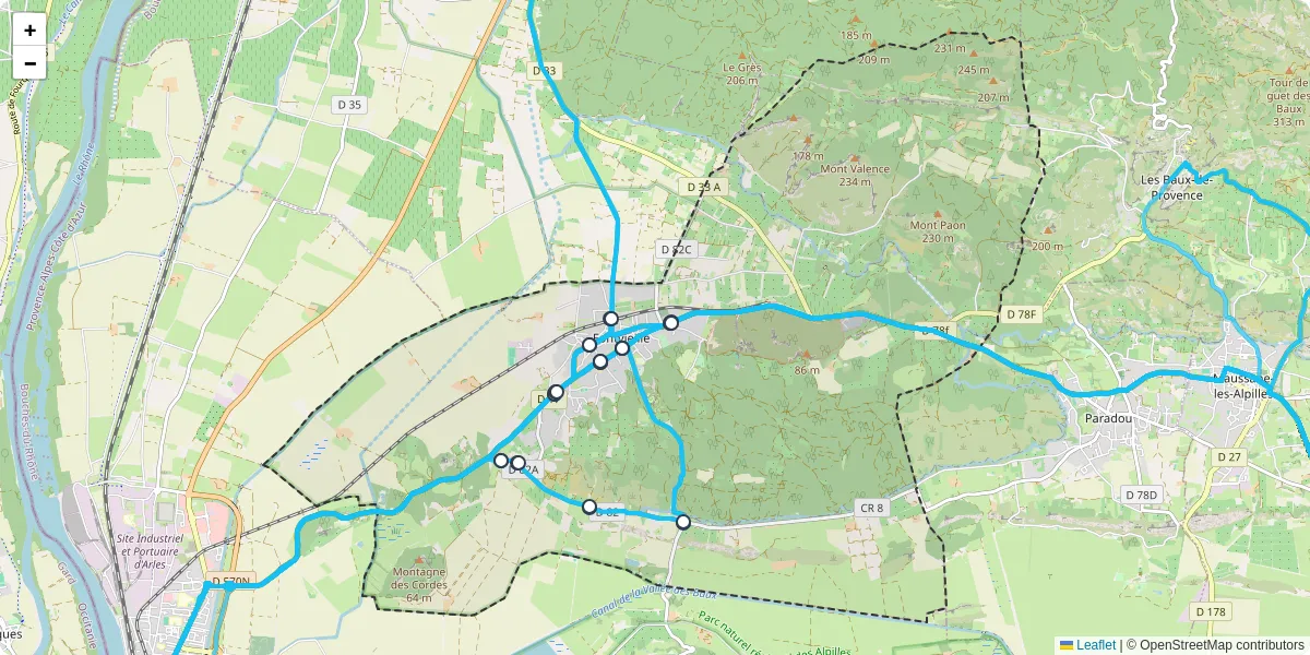 Carte du réseau de transport en commun à Fontvieille - lignes de bus et arrêts