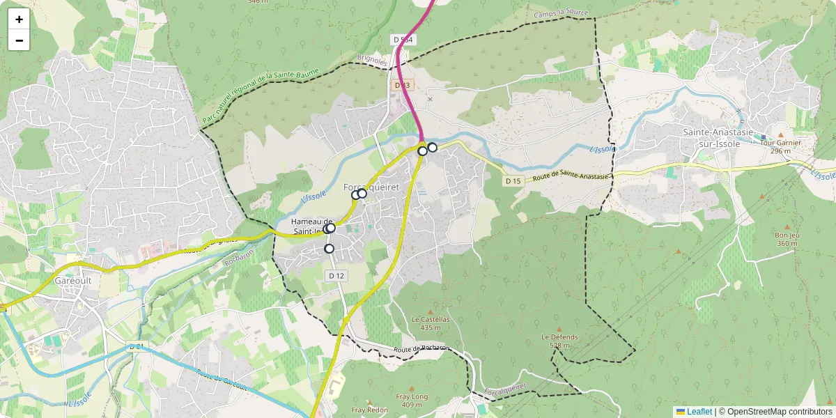 Carte du réseau de transport en commun à Forcalqueiret - lignes de bus et arrêts