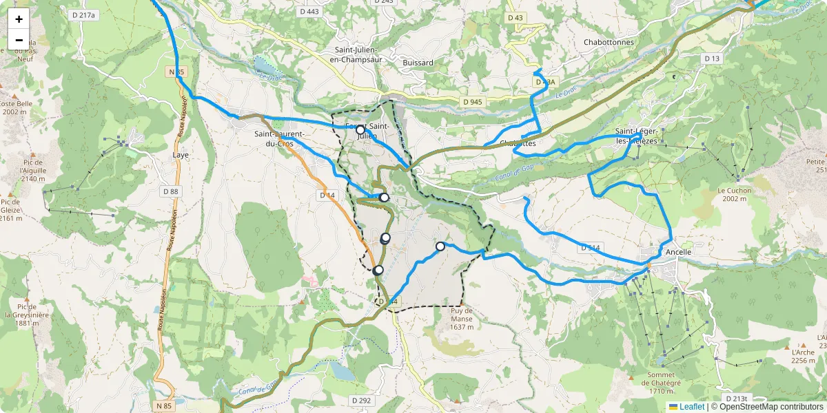 Carte du réseau de transport en commun à Forest-Saint-Julien - lignes de bus et arrêts