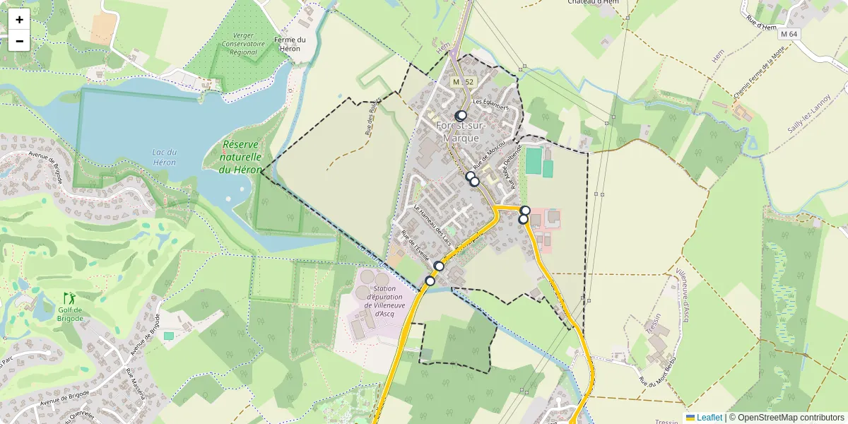 Carte du réseau de transport en commun à Forest-sur-Marque - lignes de bus et arrêts