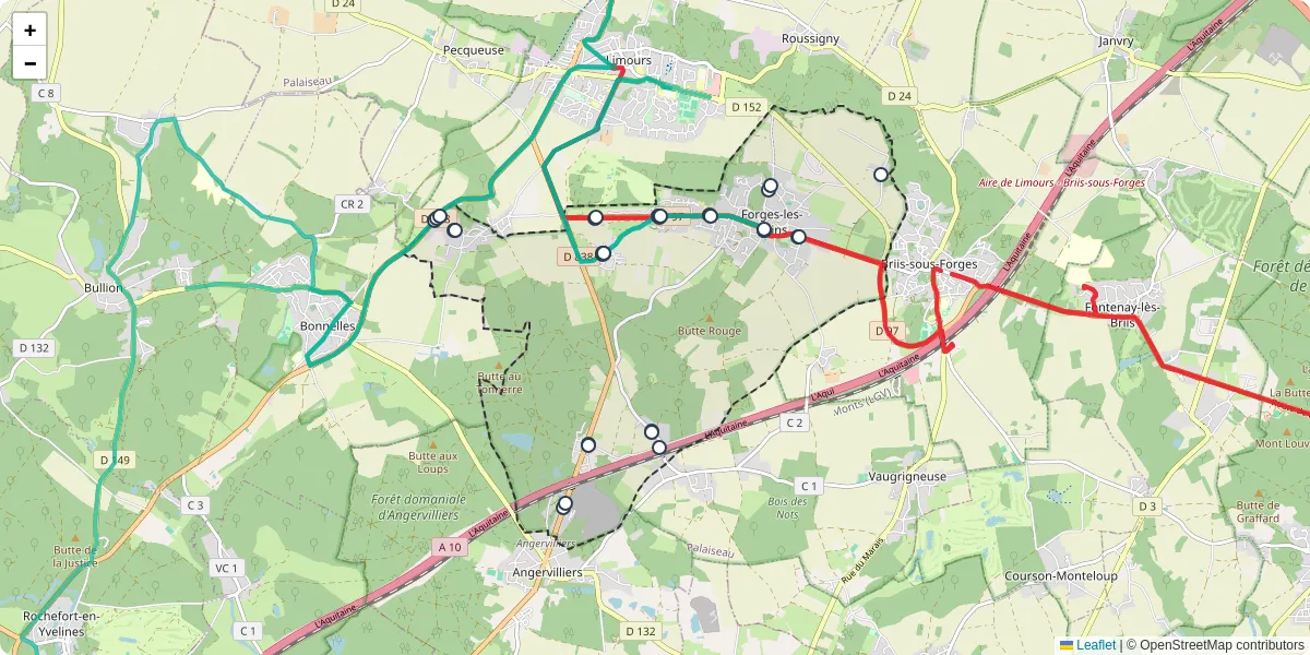 Carte du réseau de transport en commun à Forges-les-Bains - lignes de bus et arrêts