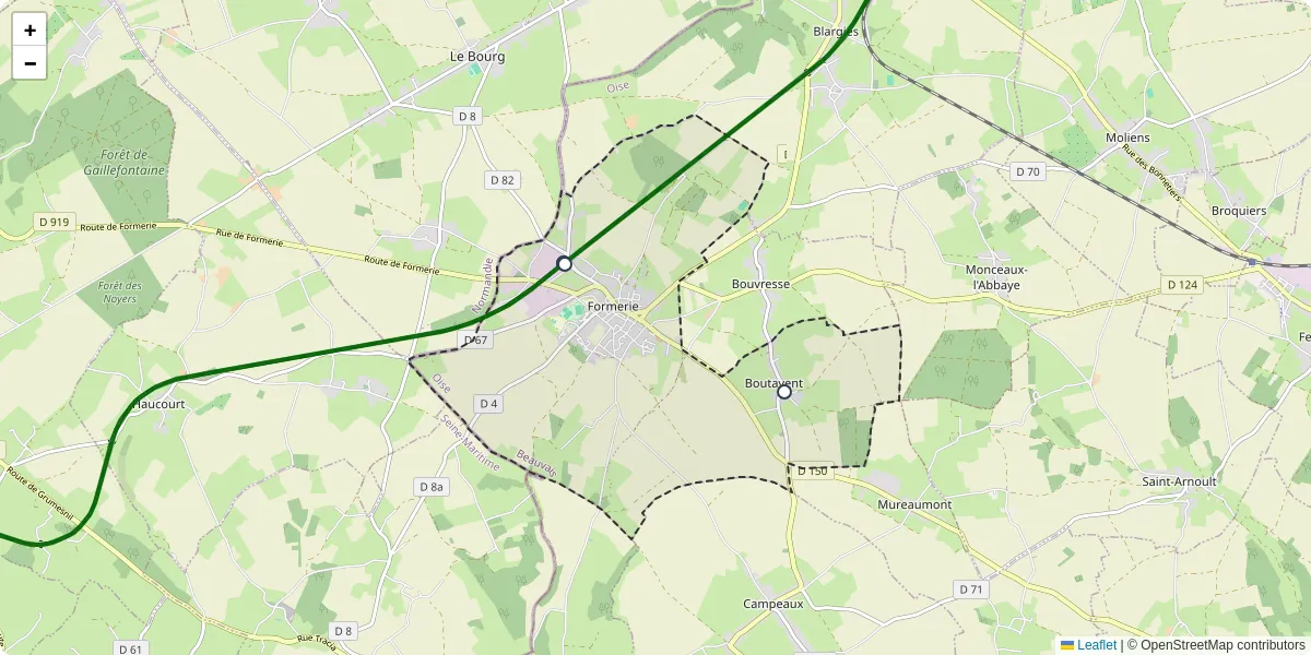Carte du réseau de transport en commun à Formerie - lignes de bus et arrêts