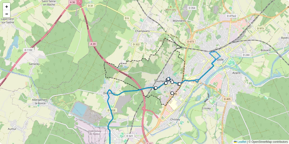 Carte du réseau de transport en commun à Foucherans - lignes de bus et arrêts