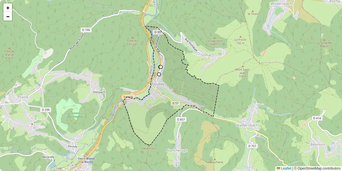 Carte du réseau de transport en commun à Fouday - lignes de bus et arrêts