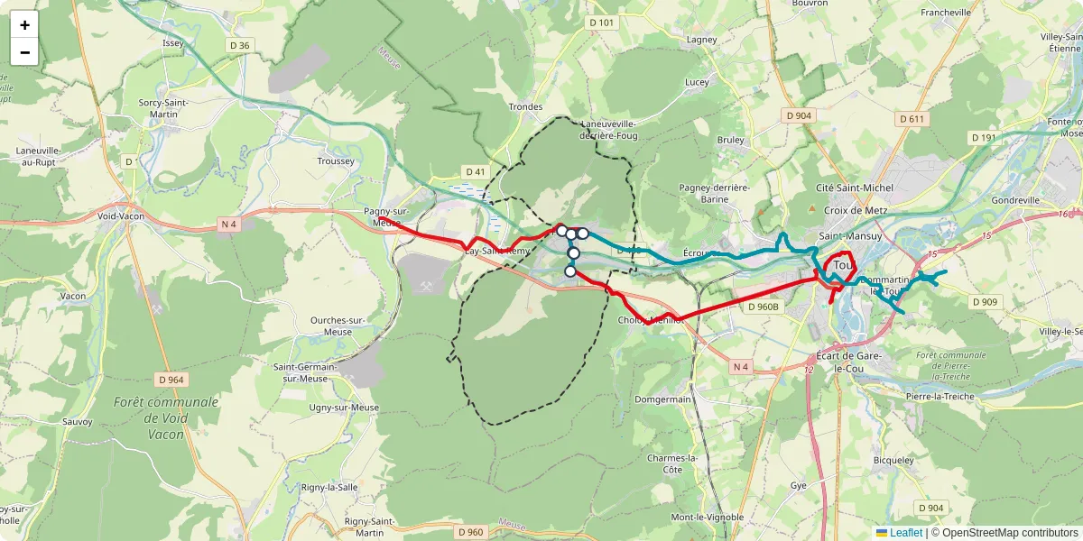 Carte du réseau de transport en commun à Foug - lignes de bus et arrêts