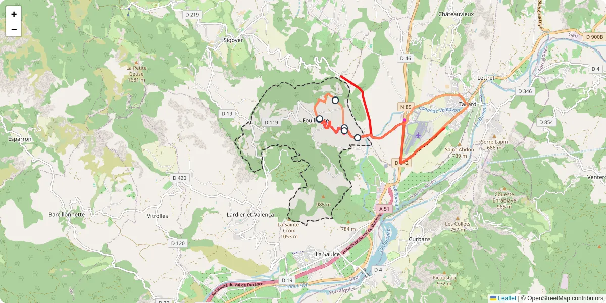 Carte du réseau de transport en commun à Fouillouse - lignes de bus et arrêts