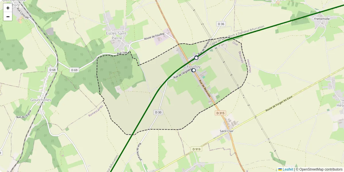 Carte du réseau de transport en commun à Fouilloy - lignes de bus et arrêts