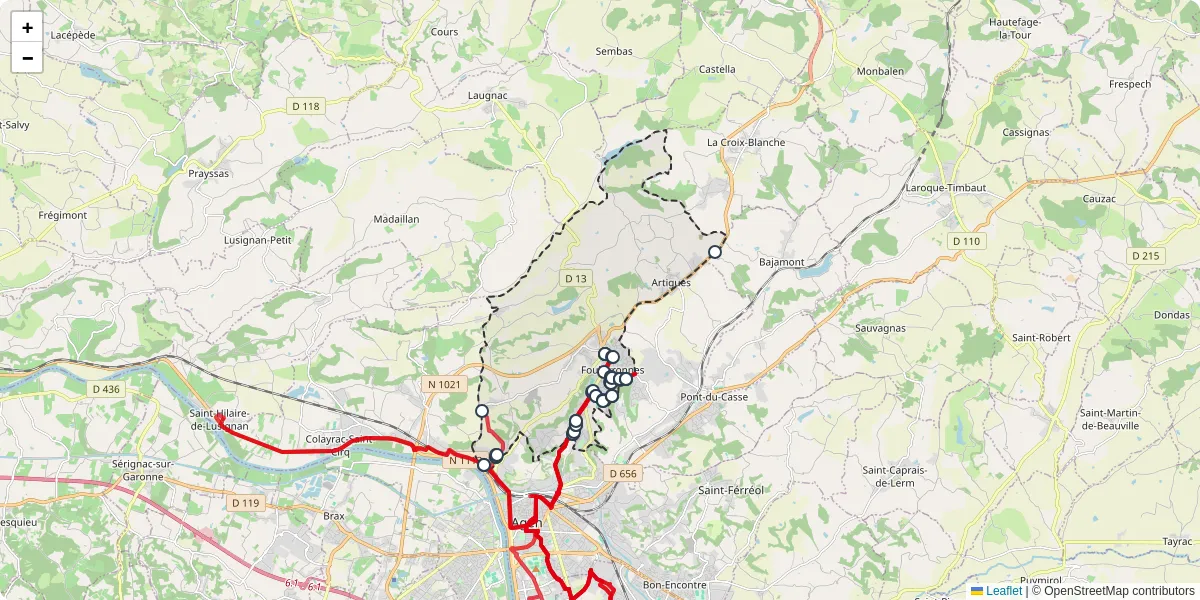 Carte du réseau de transport en commun à Foulayronnes - lignes de bus et arrêts