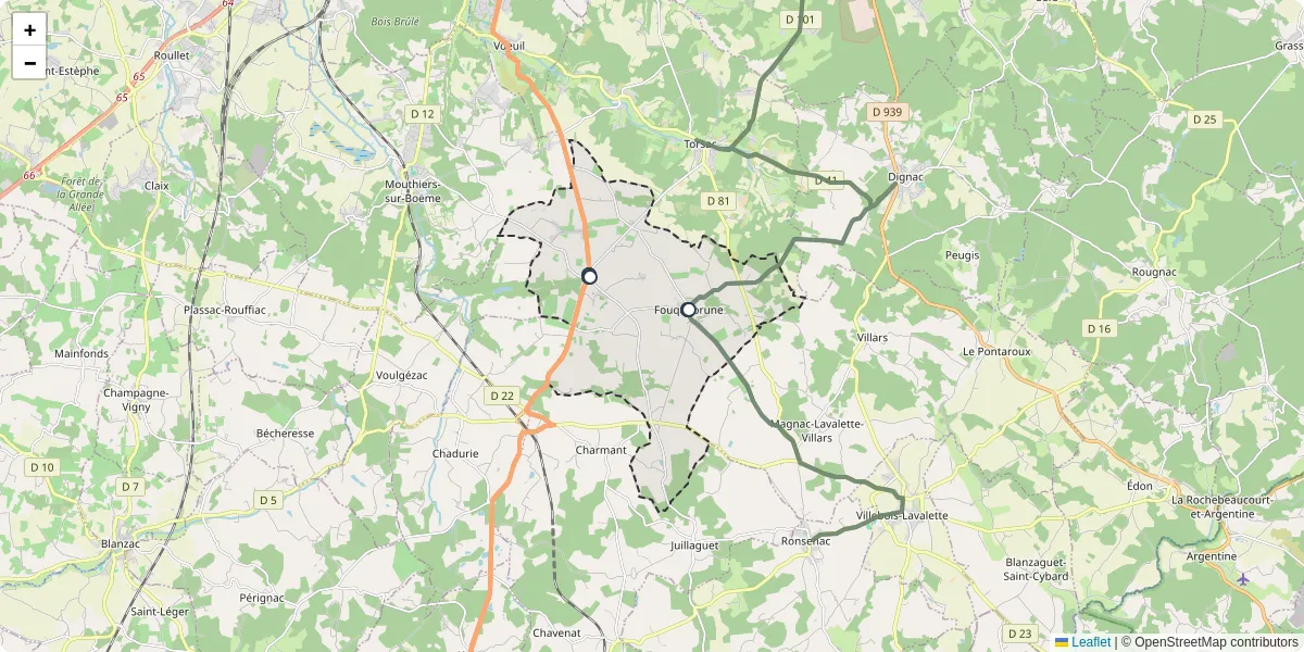 Carte du réseau de transport en commun à Fouquebrune - lignes de bus et arrêts