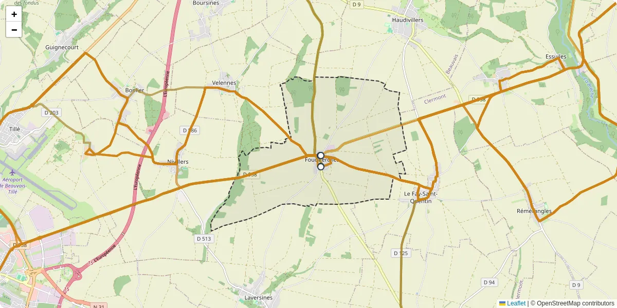 Carte du réseau de transport en commun à Fouquerolles - lignes de bus et arrêts