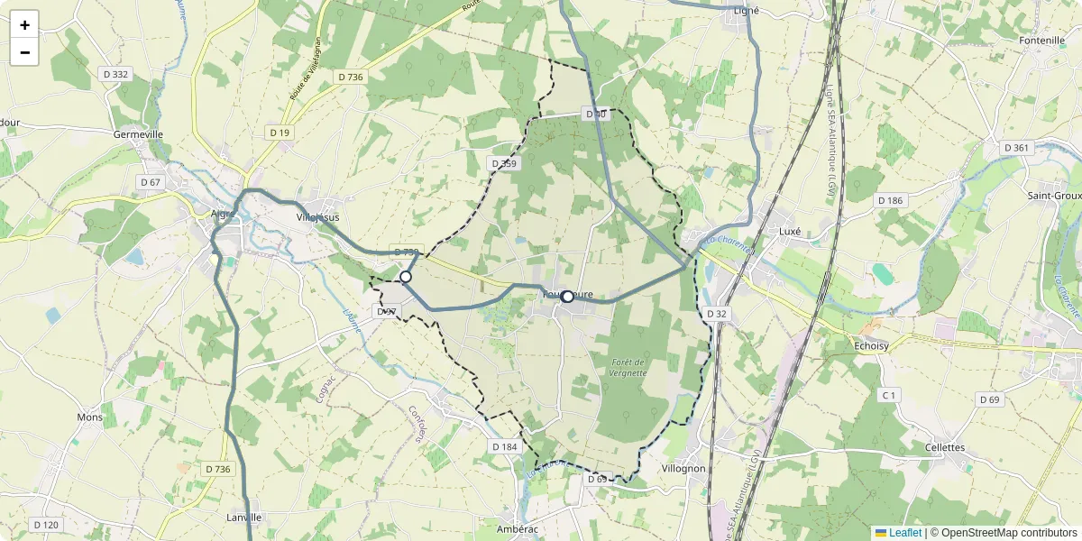Carte du réseau de transport en commun à Fouqueure - lignes de bus et arrêts