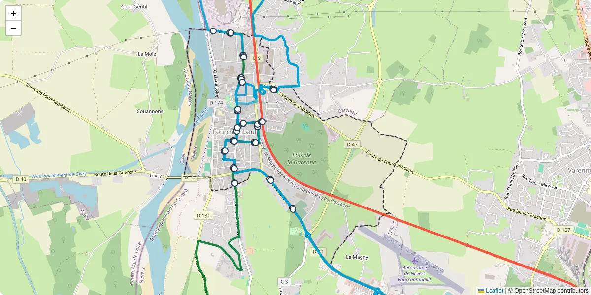 Carte du réseau de transport en commun à Fourchambault - lignes de bus et arrêts