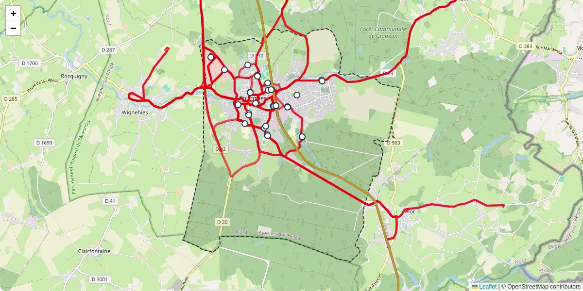 Carte du réseau de transport en commun à Fourmies - lignes de bus et arrêts