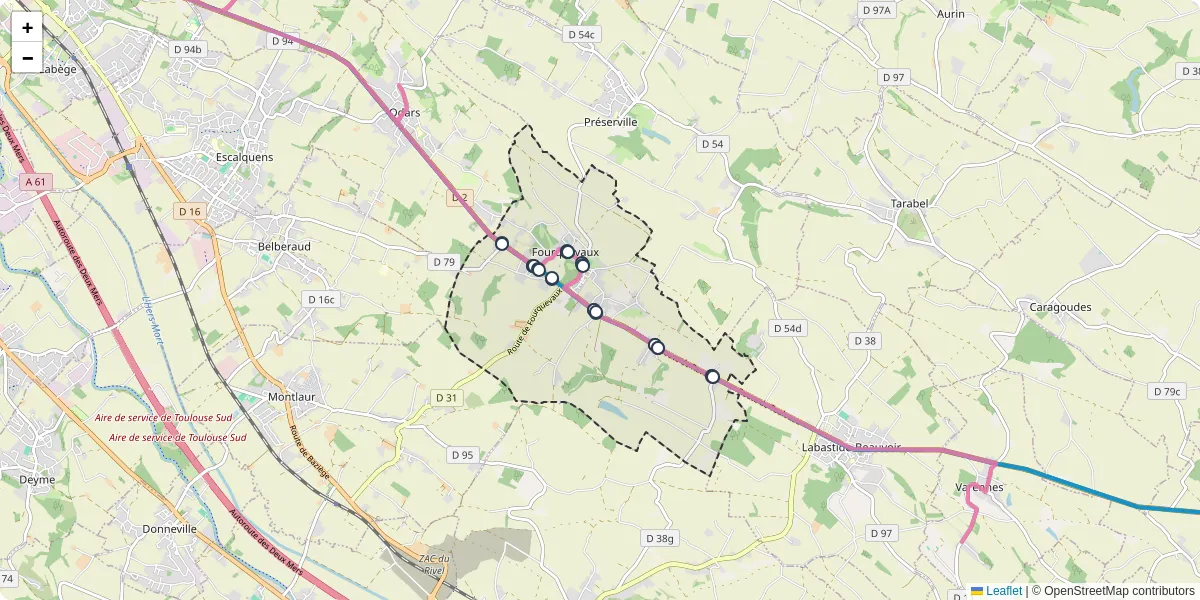 Carte du réseau de transport en commun à Fourquevaux - lignes de bus et arrêts