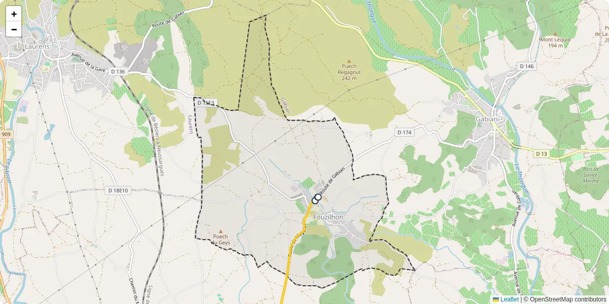 Carte du réseau de transport en commun à Fouzilhon - lignes de bus et arrêts