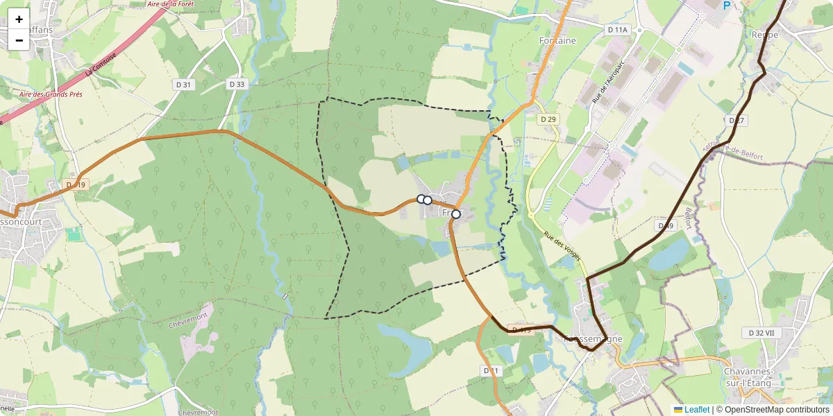 Carte du réseau de transport en commun à Frais - lignes de bus et arrêts