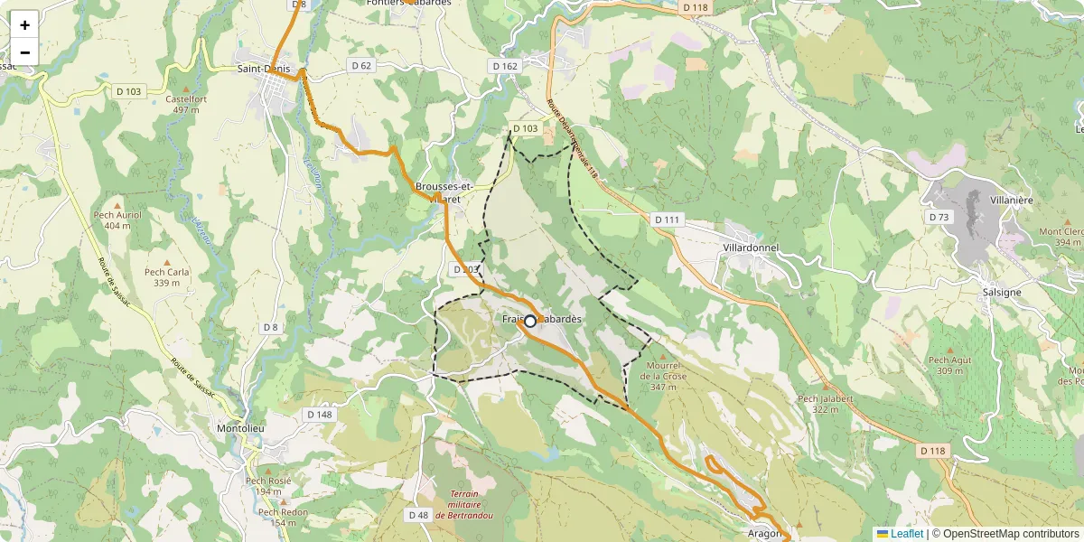 Carte du réseau de transport en commun à Fraisse-Cabardès - lignes de bus et arrêts