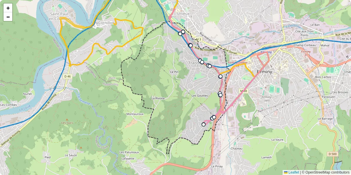 Carte du réseau de transport en commun à Fraisses - lignes de bus et arrêts