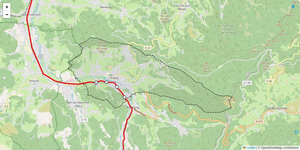 Carte du réseau de transport en commun à Fraize - lignes de bus et arrêts