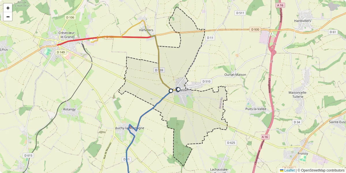 Carte du réseau de transport en commun à Francastel - lignes de bus et arrêts