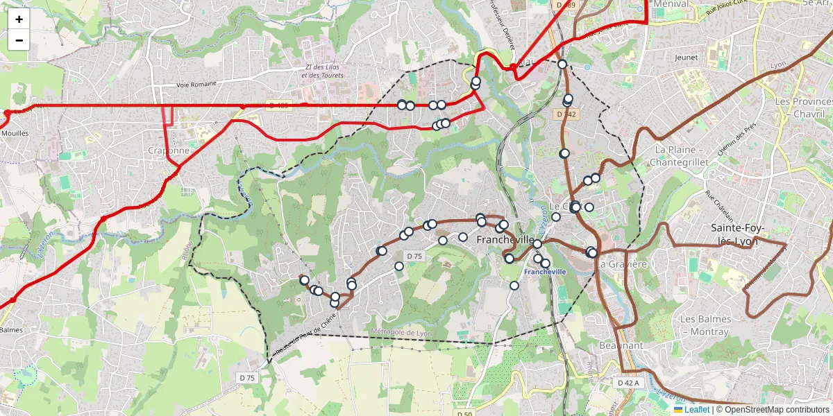 Carte du réseau de transport en commun à Francheville - lignes de bus et arrêts