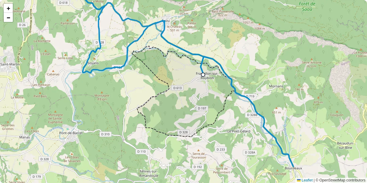 Carte du réseau de transport en commun à Francillon-sur-Roubion - lignes de bus et arrêts