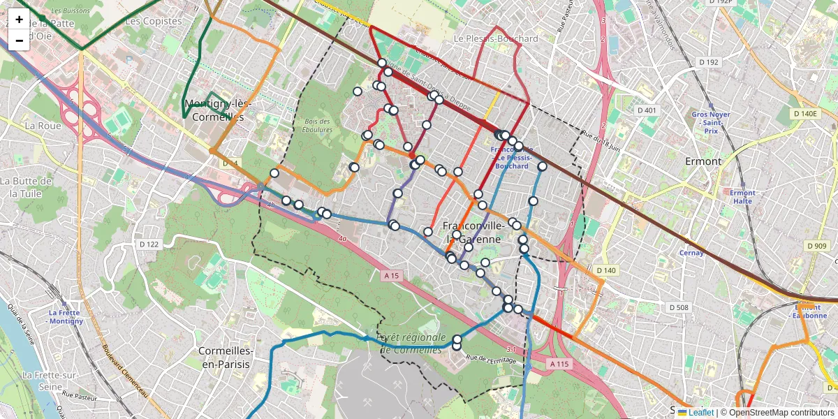 Carte du réseau de transport en commun à Franconville - lignes de bus et arrêts