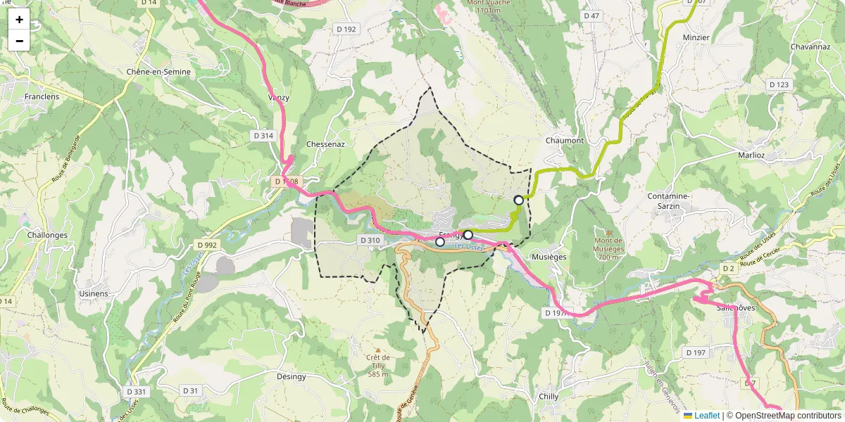 Carte du réseau de transport en commun à Frangy - lignes de bus et arrêts