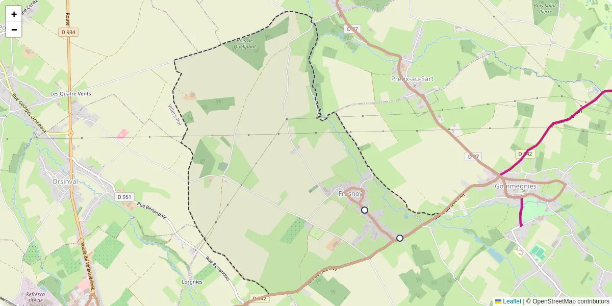 Carte du réseau de transport en commun à Frasnoy - lignes de bus et arrêts