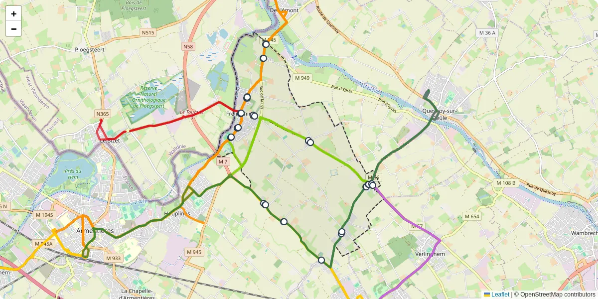 Carte du réseau de transport en commun à Frelinghien - lignes de bus et arrêts